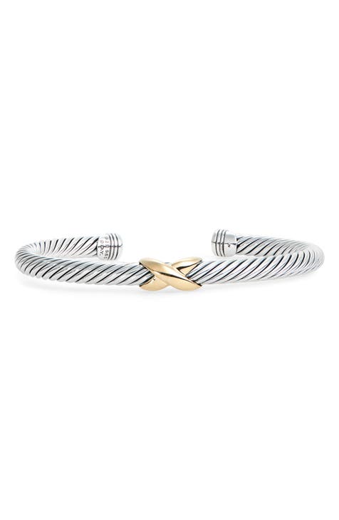 X Classic Cable Station Bracelet in Sterling Silver with 14K Gold, 5mm