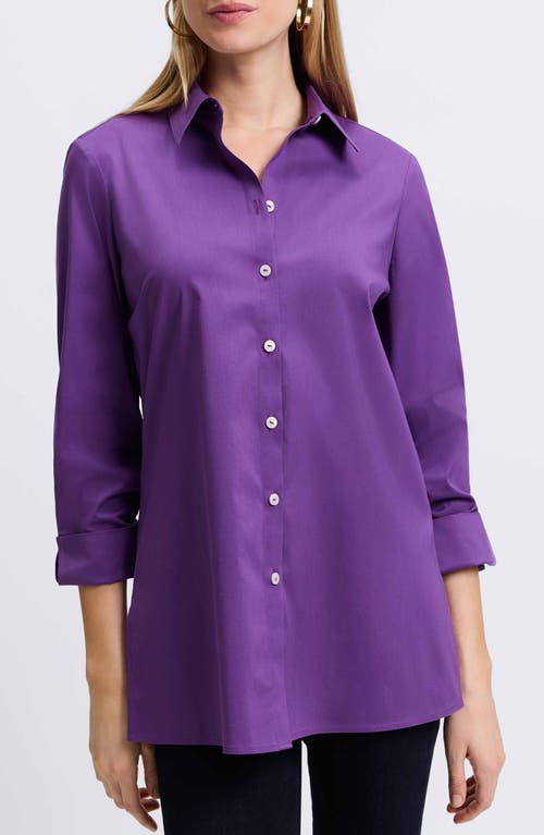 Shop Foxcroft Evelyn Three-quarter Sleeve Button-up Shirt In Purple Topaz