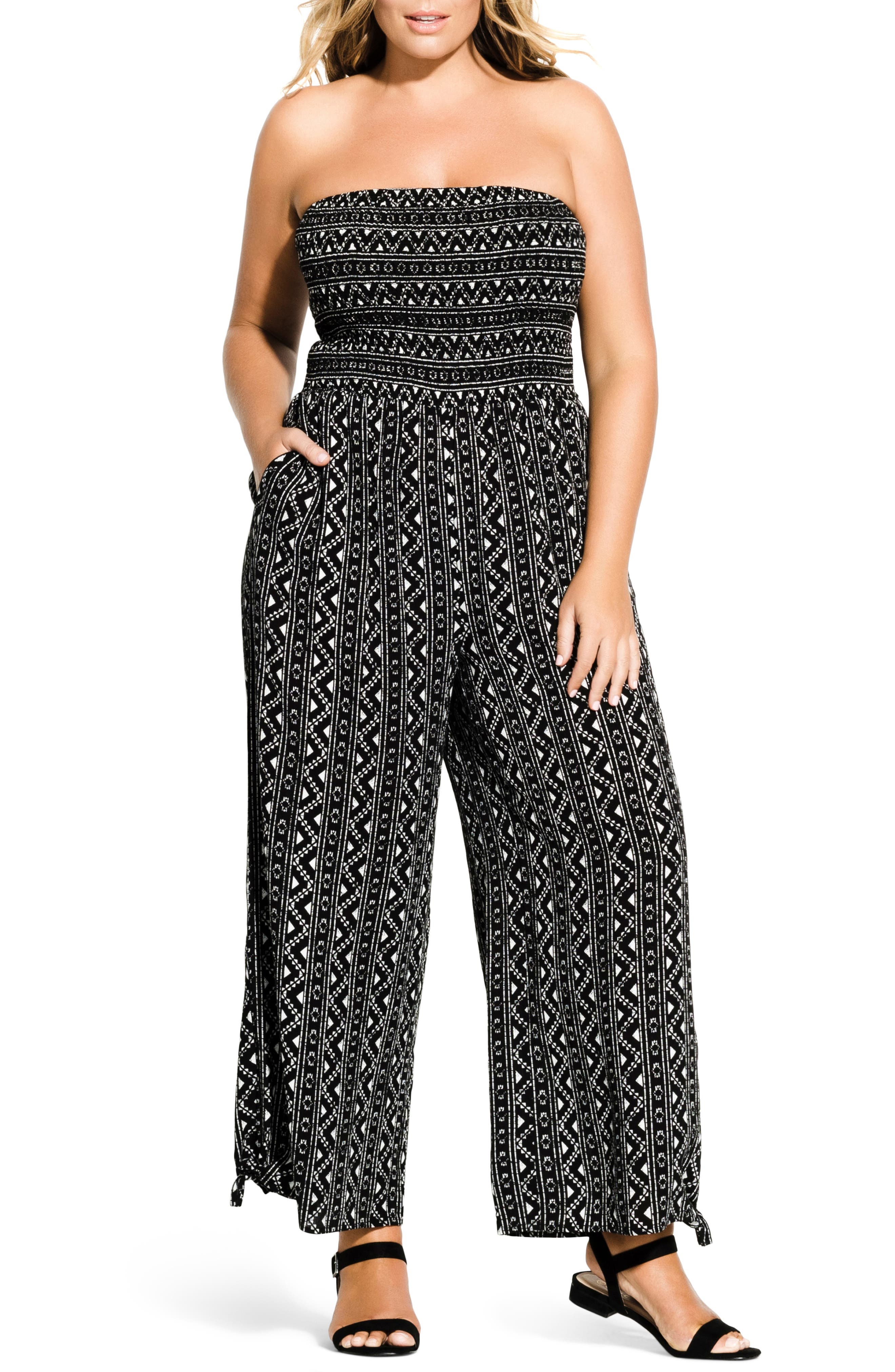 City Chic Print Strapless Jumpsuit (Plus Size) Nordstrom