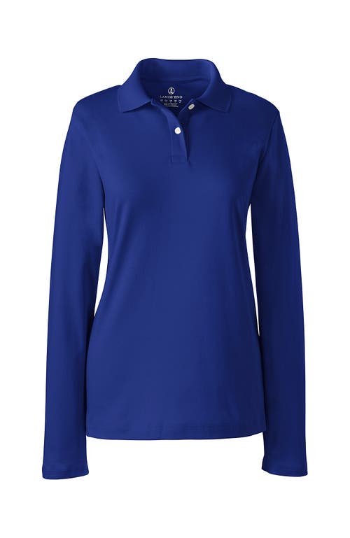 Lands' End School Uniform  Long Sleeve Feminine Fit Interlock Polo Shirt In Cobalt