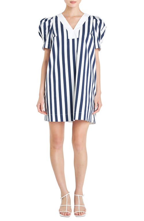 English Factory Stripe Puff Sleeve Minidress Navy/White at Nordstrom,