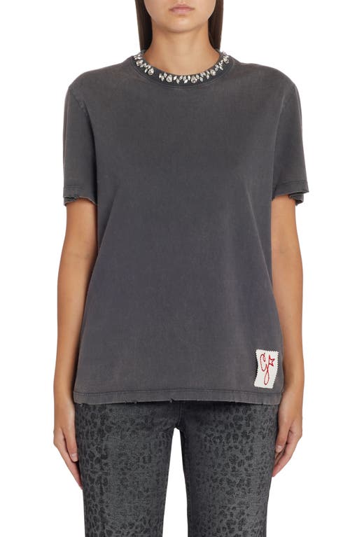 Golden Goose Crystal Embellished Distressed Cotton T-Shirt in Anthracite