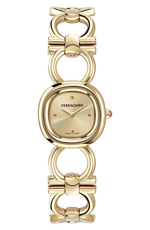 Ferragamo Women's Swiss Double Gancini Gold Ion Plated Link Bracelet Watch 25mm In Ip Yellow Gold