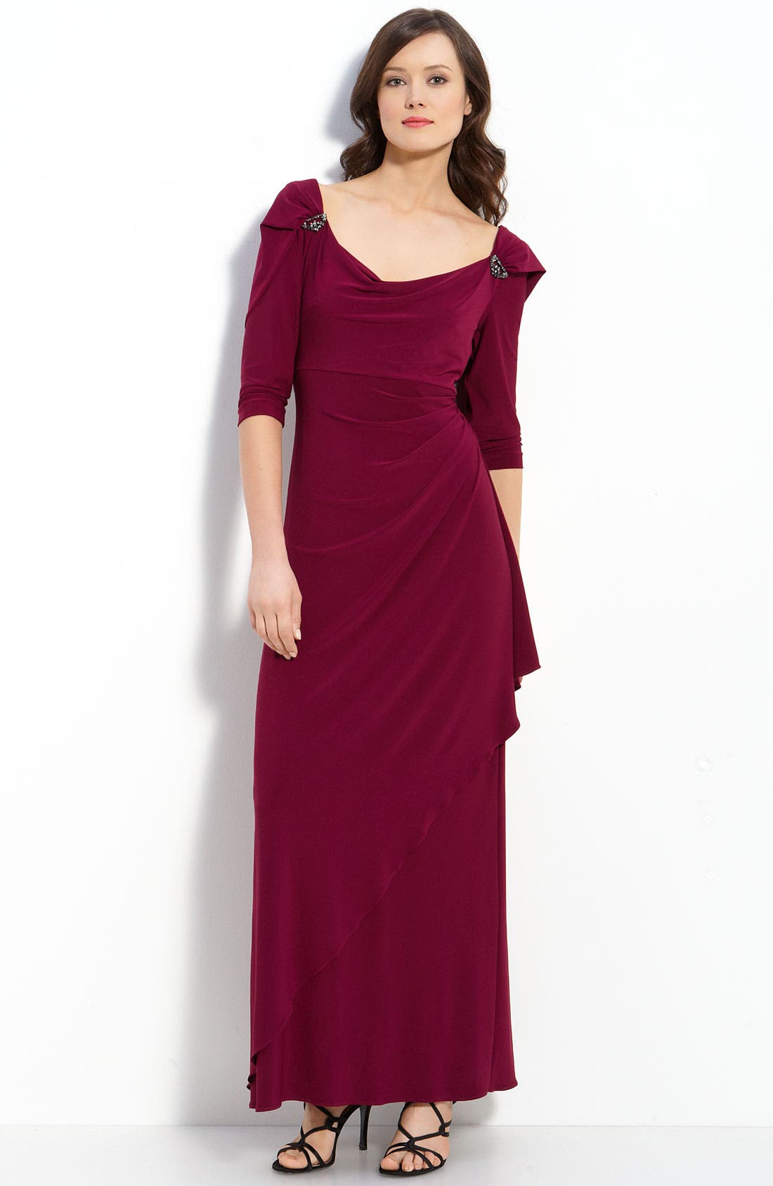 Alex Evenings Drape Back Jersey Gown (Petite) Nordstrom