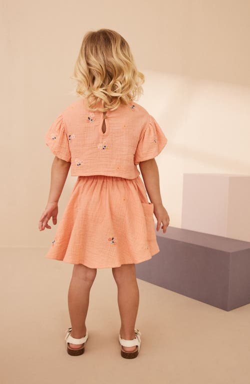 Shop Next Kids' Embroidered Cotton Double Cloth Top & Skirt Set In Coral