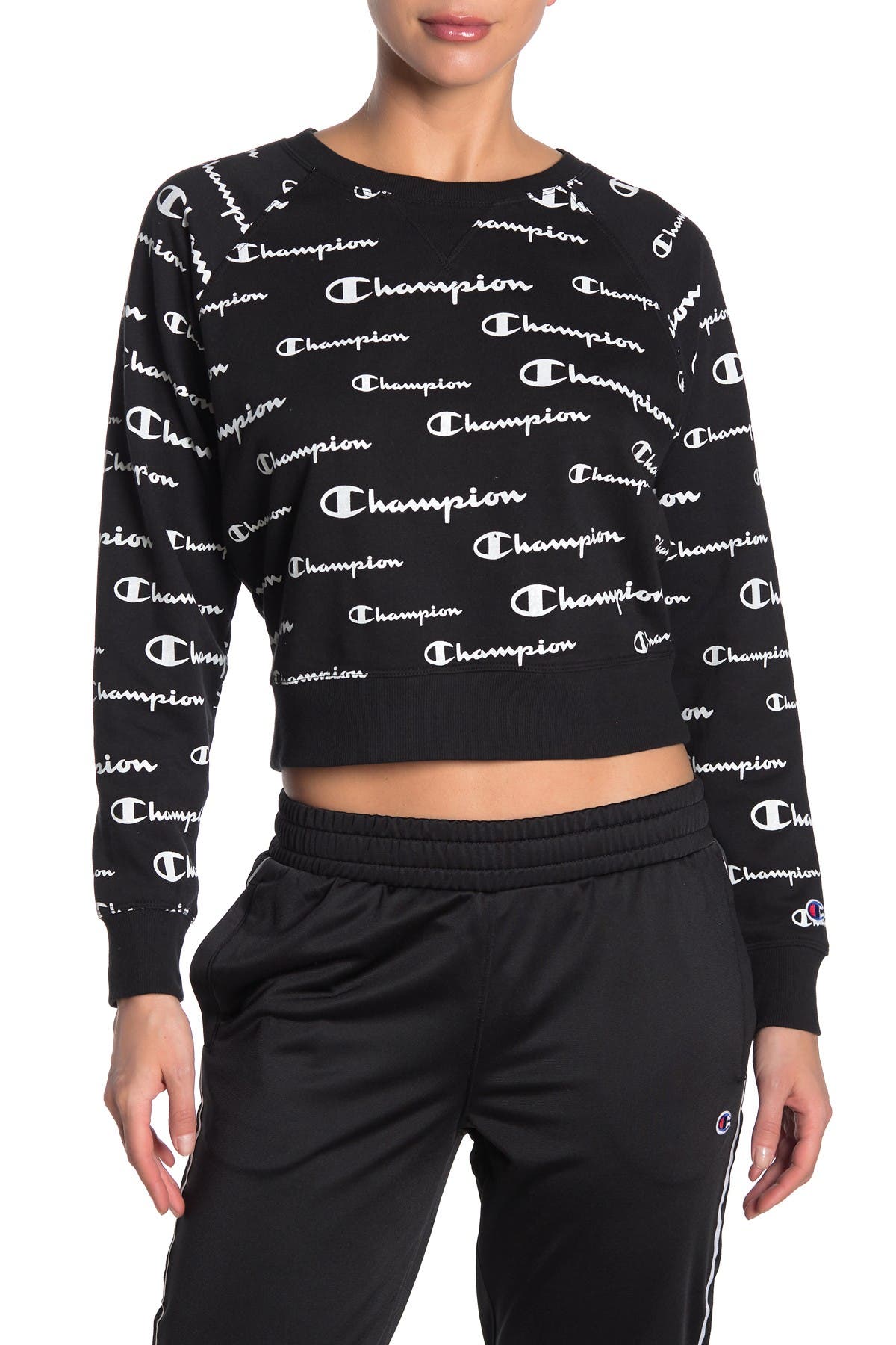 champion black cropped crew neck sweatshirt