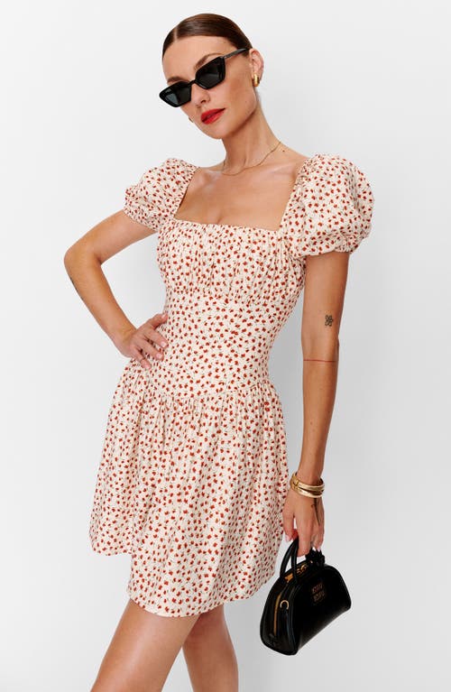 Shop Reformation Marielle Floral Puff Sleeve Minidress In Fresa