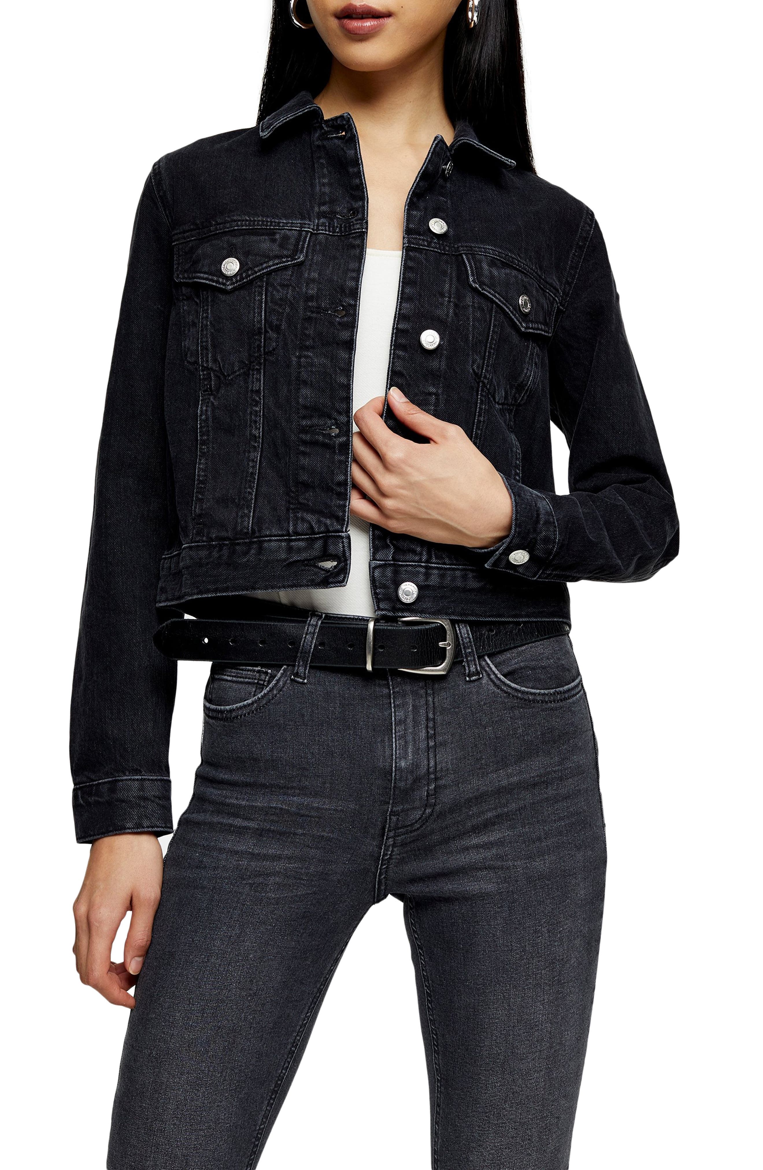 cheap black cropped denim jacket