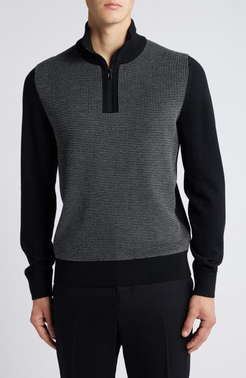 Shop Hugo Boss Boss Dambino Half Zip Virgin Wool Pullover In Black