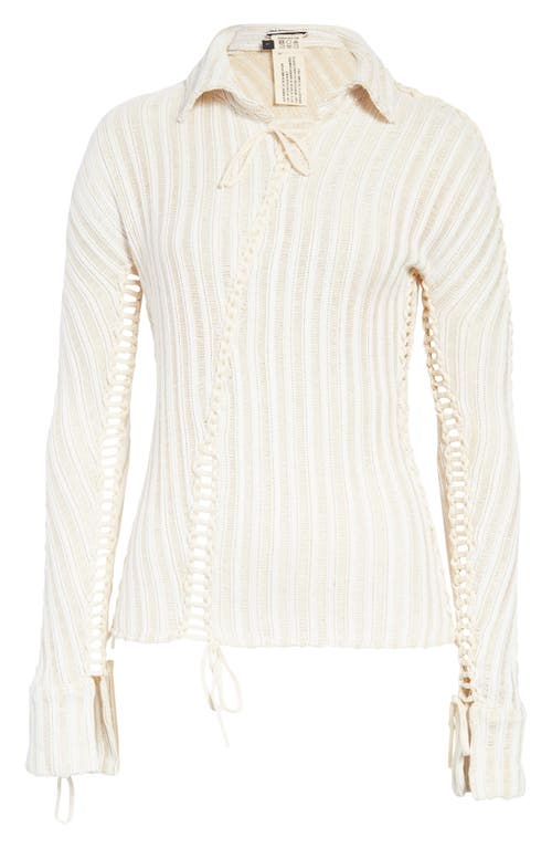 Isa Boulder Lace-Up Ladder Stitch Cotton Polo Sweater in Calico