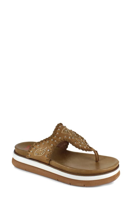 National Comfort Crystal Embellished Platform Flip Flop In Tan Suede