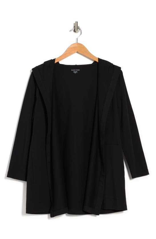 Eileen Fisher Solid Hooded Cardigan In Black | ModeSens