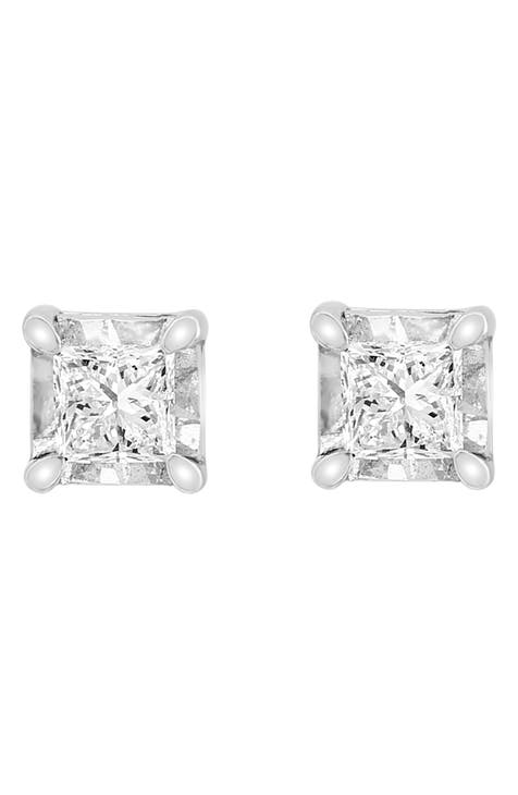 14K White Gold Square Diamond Stud Earrings - 0.49ct.