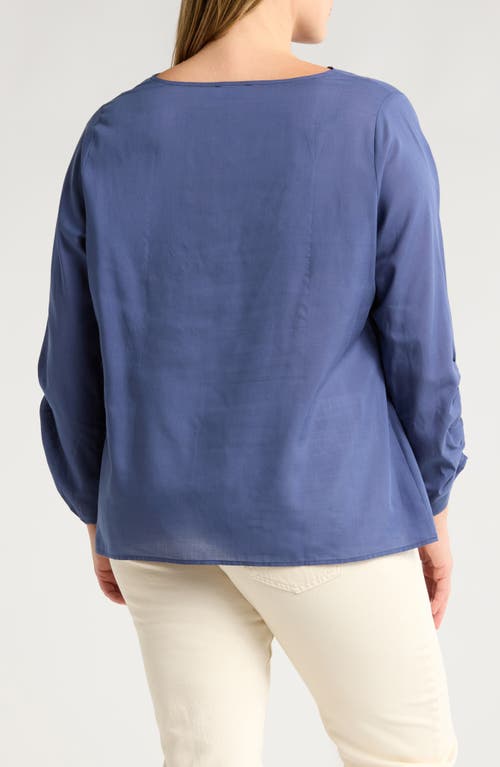 Shop Harshman Dania Ruched Draped Neck Top In Rhythm Blue