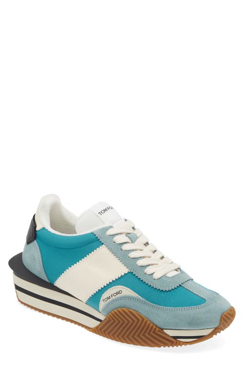 Tom Ford James Mixed Media Low Top Sneaker In Sage/green/cream