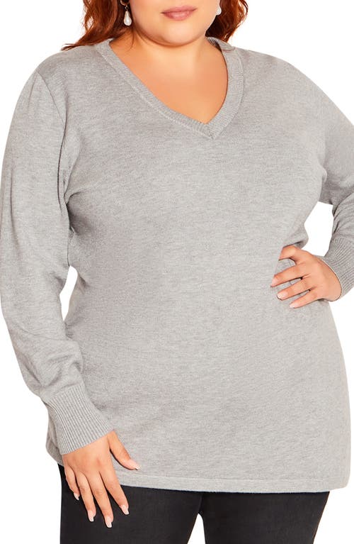 City Chic Hannah Asymmetric V-Neck Cotton Tunic Sweater in Silver Grey