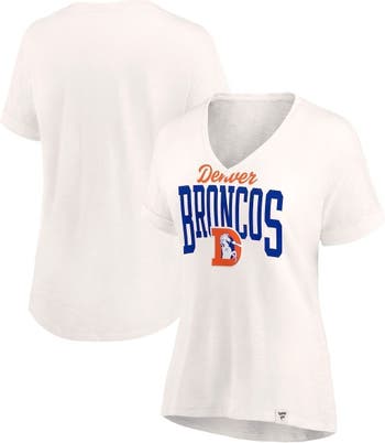 Women's Fanatics Branded White/Navy Denver Broncos Plus Size Even Match Lace-Up Long Sleeve V-Neck Top