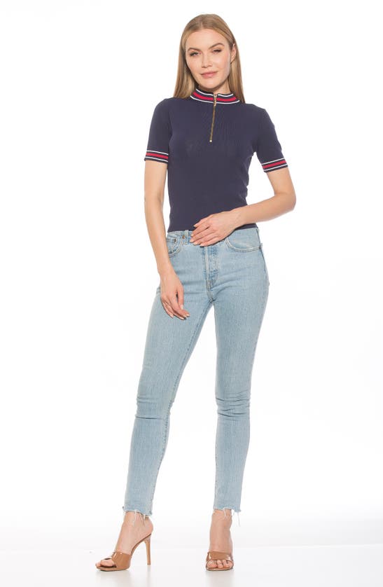 Alexia Admor Phoebe Short Sleeve Turtle Neck Sweater In Navy