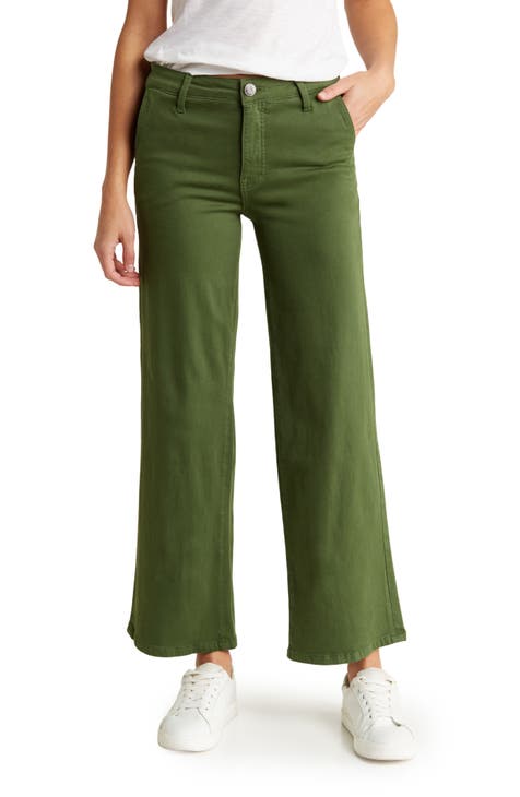 Kensie Jeans High Rise Slim Fit Crop Olive Green Pants