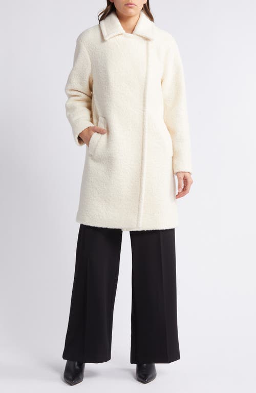 Bcbg Walker Notch Lapel Longline Bouclé Coat In Cream