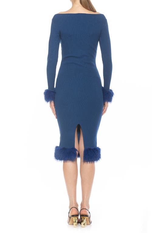 Alexia Admor Selena Faux Fur Trim Body-con Sweater Dress In Navy