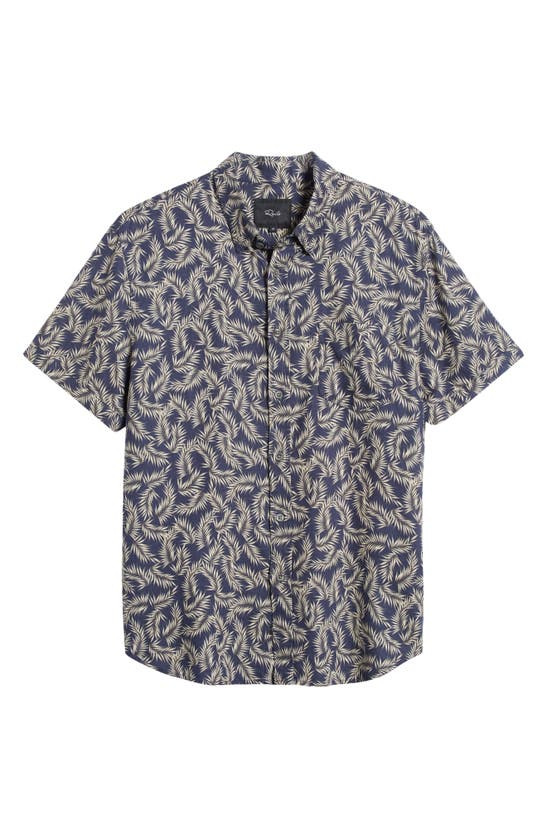 Shop Rails Carson Palm Print Short Sleeve Linen Blend Button-up Shirt In Palm Americano Navy