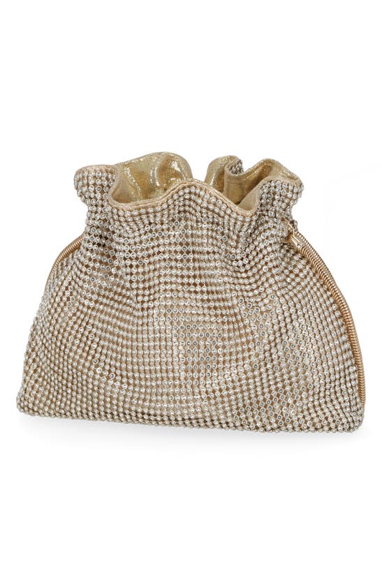 Jessica Mcclintock Maxine Drawstring Rhinestone Clutch In Light Gold