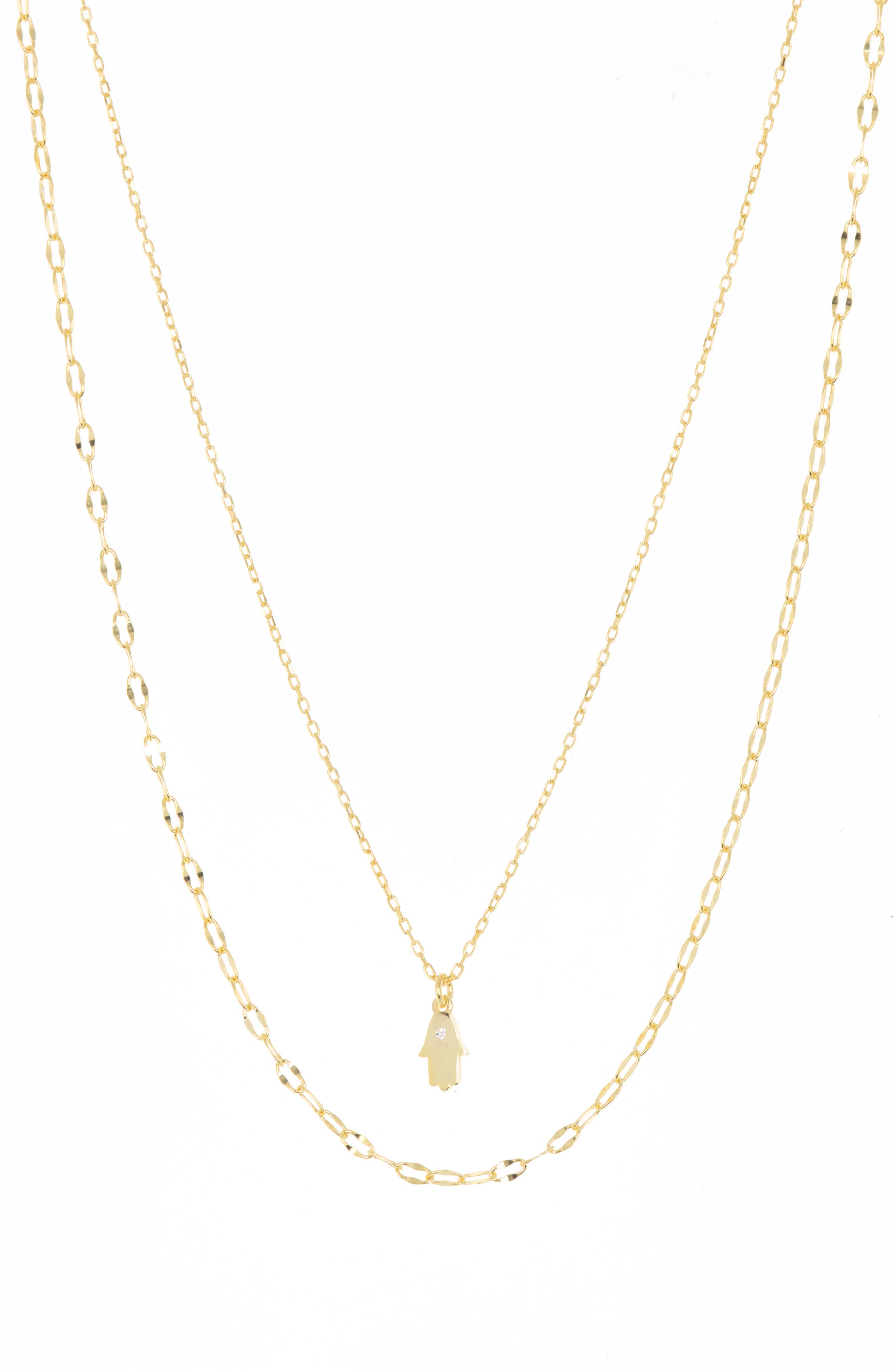 Argento Vivo 18k Yellow Gold Plated Cz Accent Hamsa Pendant Layered Chain Necklace