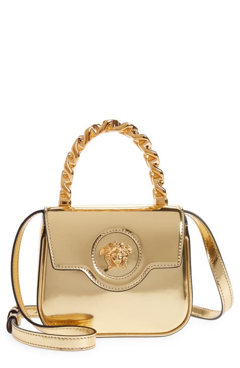 VERSACE PARFUMS Tote Weekend Purse Bag Gold and Black With 