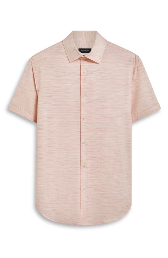 Shop Bugatchi Miles Ooohcotton® Space Dye Print Short Sleeve Button-up Shirt In Coral