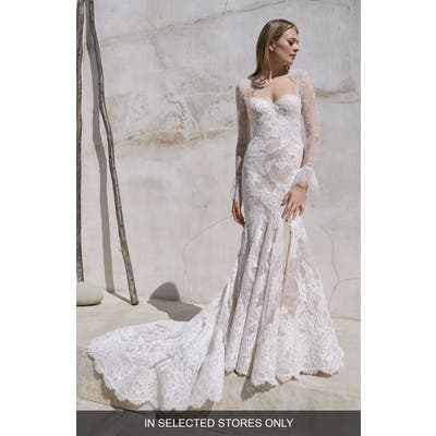 Watters Crane Long Sleeve Lace Trumpet Wedding Dress, Size IN STORE ONLY - Ivory