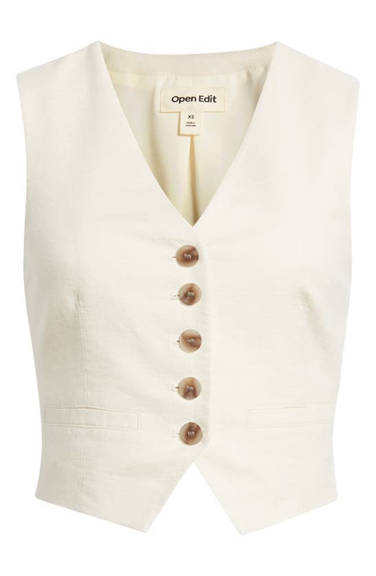 Open Edit Linen Blend Vest In Ivory Dove
