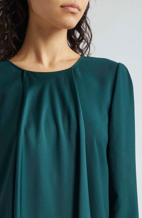 Shop Emporio Armani Ruffle Long Sleeve Crepe Shift Dress In Solid Dark Green