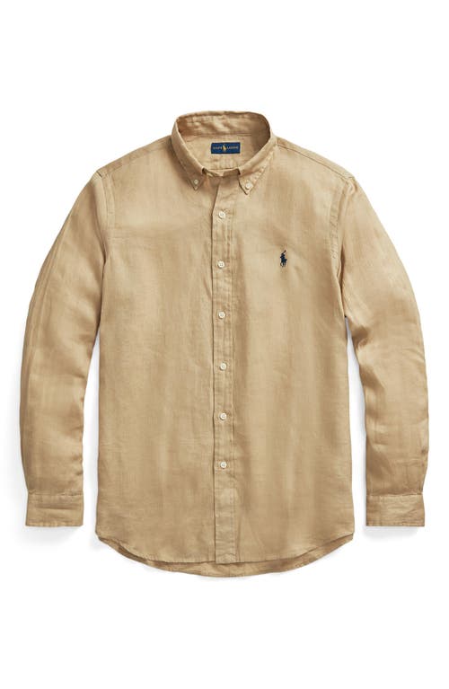 Shop Polo Ralph Lauren Piece Dye Linen Button-down Shirt In Coastal Beige