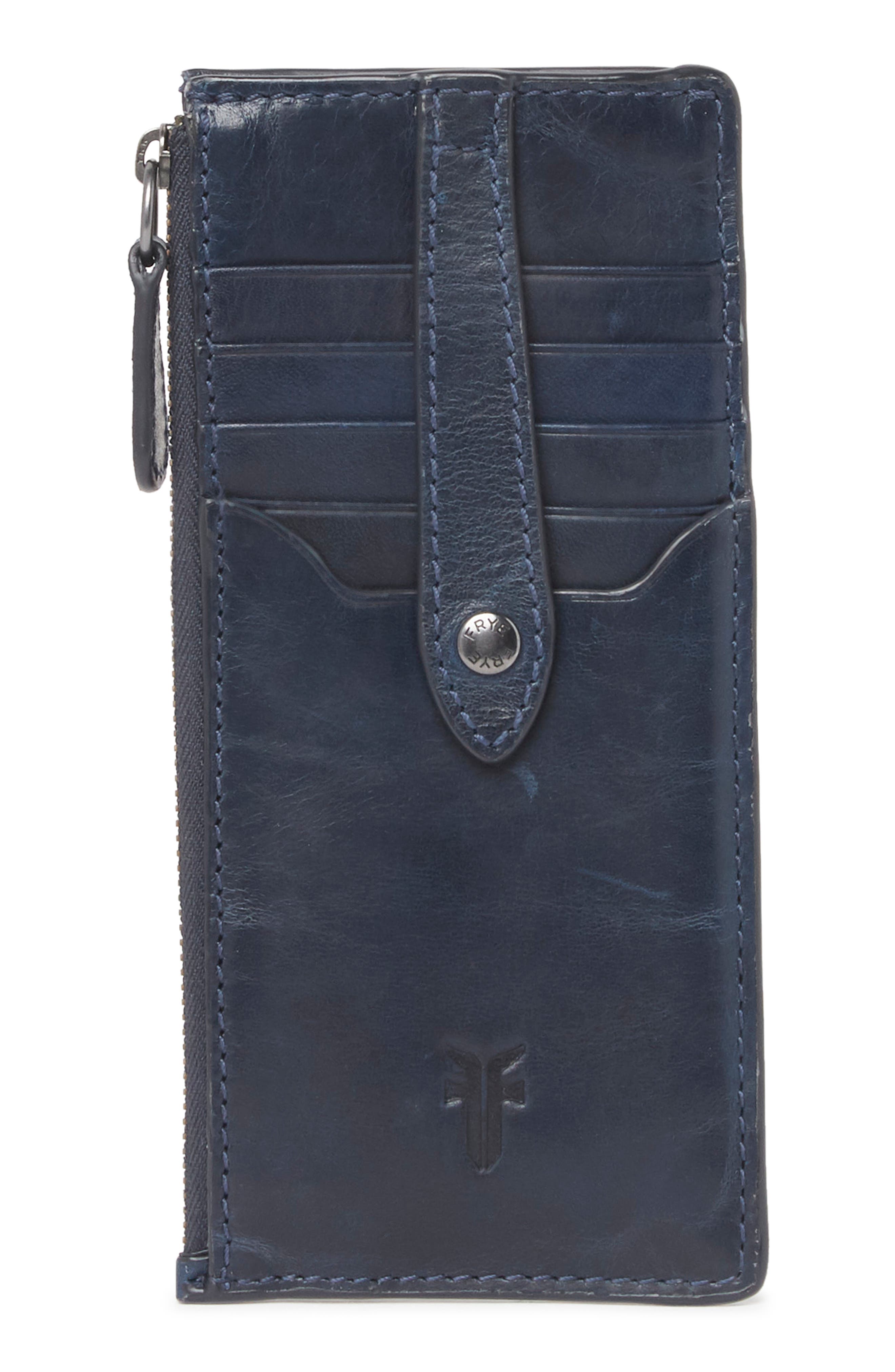 Frye Slim Leather Snap Card Wallet In Ocean