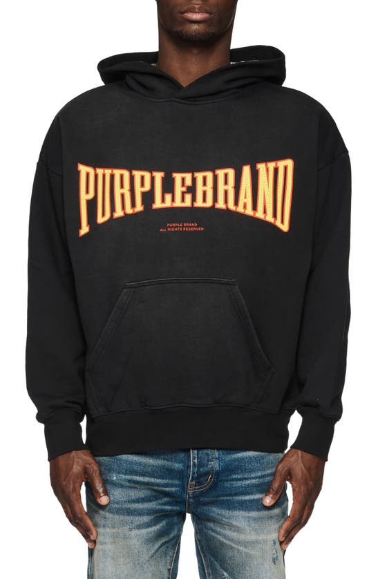 Shop Purple Brand Logo Graphic Cotton Hoodie In Black