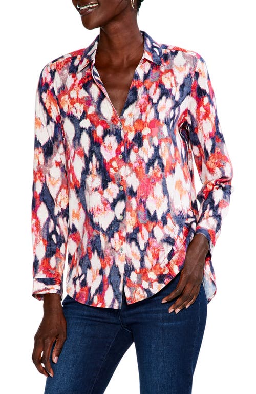 NIC+ZOE Live-In Floral Ikat Button-Up Blouse in Blue Multi