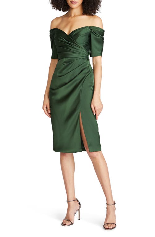 Theia Holland Pleated Off the Shoulder Satin Cocktail Dress in Moss Green at Nordstrom, Size 0