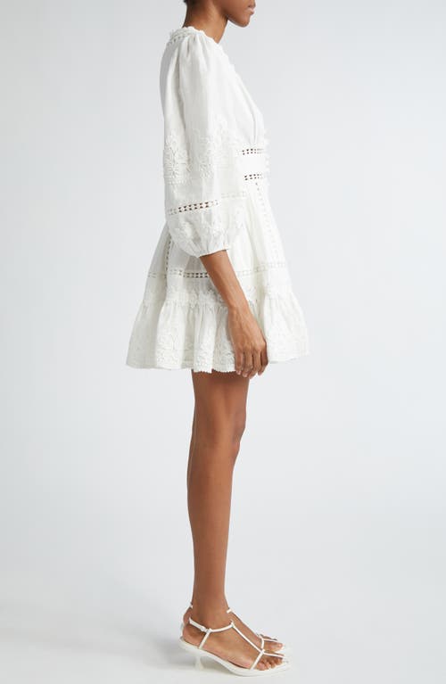 Shop Zimmermann Pop Lace Trim Linen Minidress In Ivory