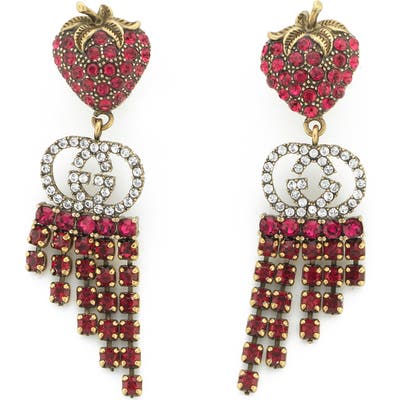 Gucci Strawberry Crystal Drop Earrings