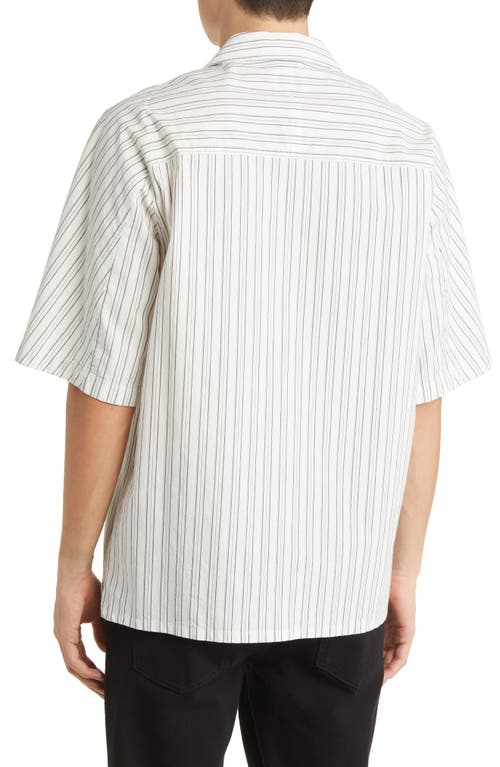 Shop Nn07 Ole Stripe Short Sleeve Stretch Cotton Button-up Shirt In Ivory/black Stripe