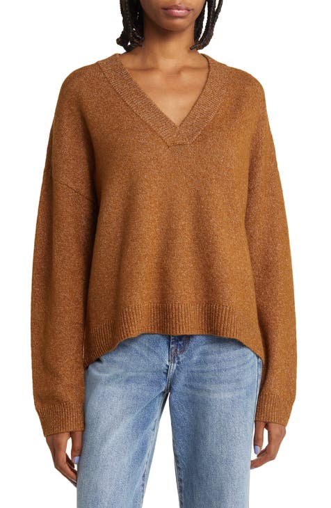 CABLE KNIT V-NK TUNIC SWEATER