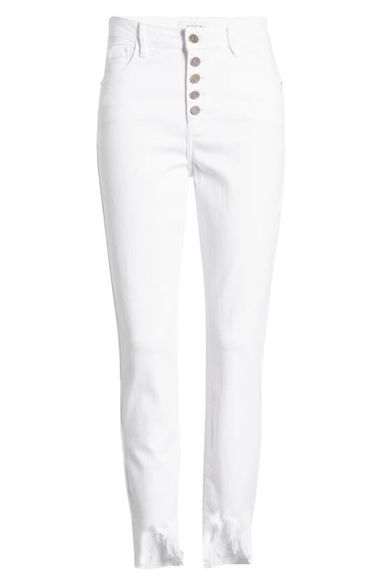 Shop Hidden Jeans Exposed Button High Waist Fray Hem Skinny Jeans In White