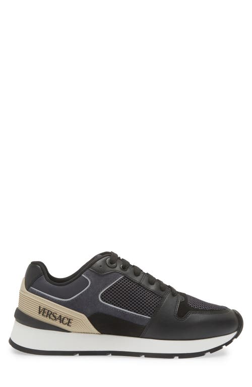 Shop Versace Mixed Media Sneaker In Black Anthracite Gold