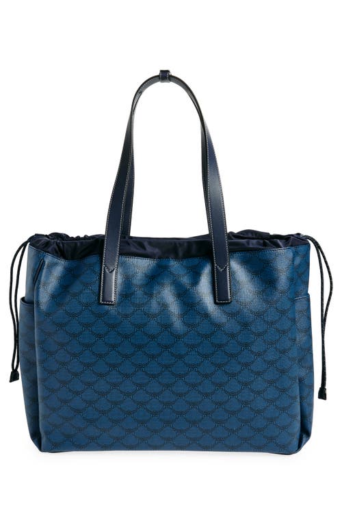 Shop Mcm Extra Large Himmel Lauretos Coated Canvas Tote In Navy Blazer