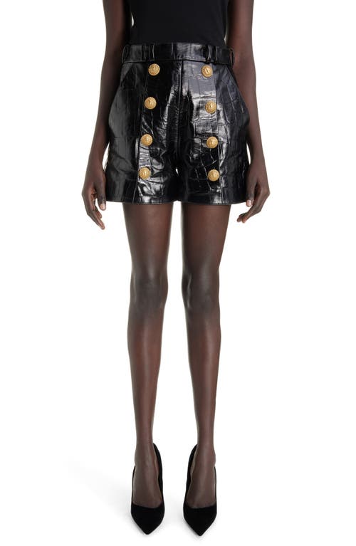 Balmain Eight-Button Croc Embossed Leather Shorts 0Pa Black at Nordstrom, Us