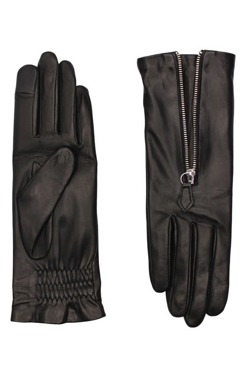 Jane Lambskin Leather Zip Gloves in Black