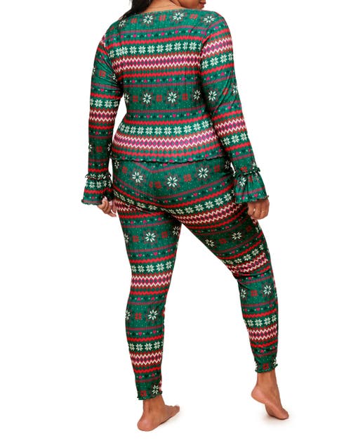 Adore Me Audra Pajama Long Sleeve Top & Legging Set In Novelty Green