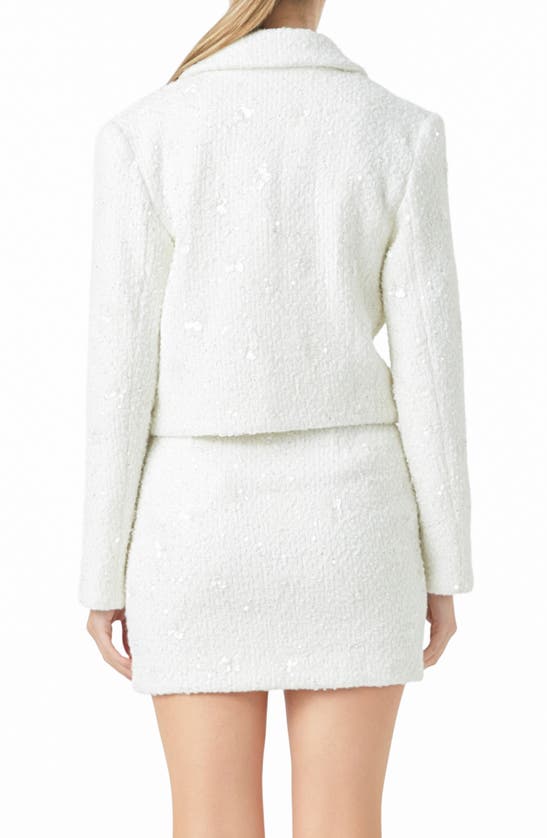 Shop Endless Rose Sequin Crop Blazer In White