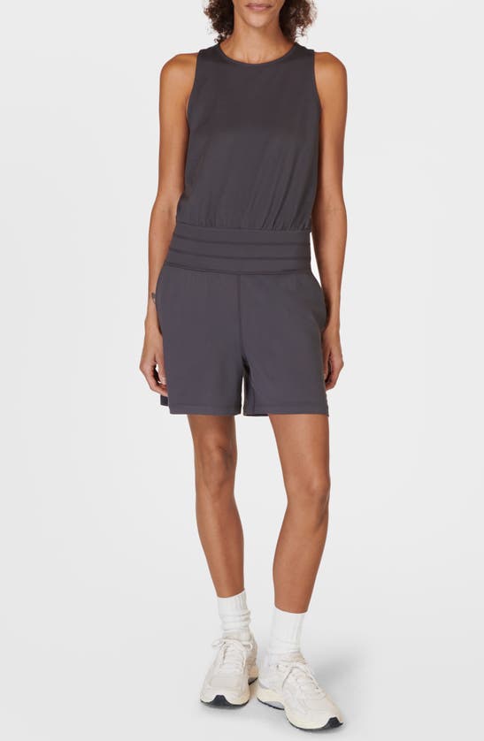 Shop Sweaty Betty Gaia Yoga Sleeveless Romper In Urban Grey